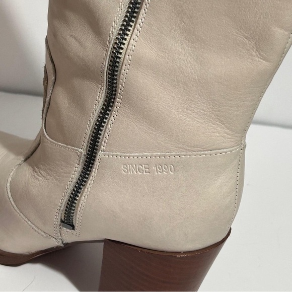Franco Sarto Cream Heeled Boots Modern Western Design - Picture 9 of 13